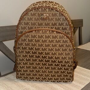 Michael Kors Tan and Brown Monogram Backpack
